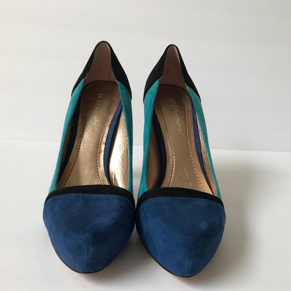 BCBGeneration Blue Black Color Block Suede Heels - Picture 3 of 8
